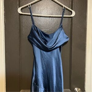 Hello Molly Satin Cowl Slip Dress in Blue